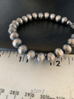 Native American Navajo Pearls 8mm Beads 8 Sterling Silver Bracelet 99988