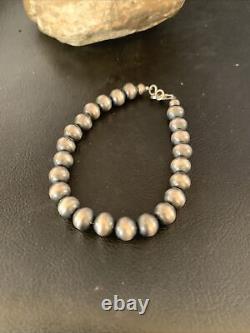 Native American Navajo Pearls 8mm Beads 8 Sterling Silver Bracelet 99988