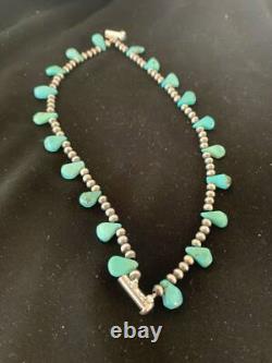 Native American Navajo Pearls Bracelet Sterling Silver Blue Turquoise 3173