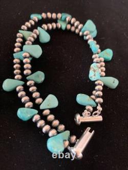 Native American Navajo Pearls Bracelet Sterling Silver Blue Turquoise 3173