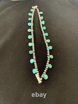 Native American Navajo Pearls Bracelet Sterling Silver Blue Turquoise 3173