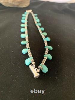 Native American Navajo Pearls Bracelet Sterling Silver Blue Turquoise 3173