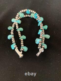 Native American Navajo Pearls Bracelet Sterling Silver Blue Turquoise 3173