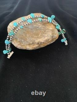 Native American Navajo Pearls Bracelet Sterling Silver Blue Turquoise 3173
