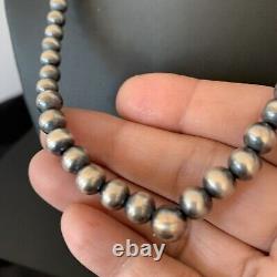 Native American Navajo Pearls Graduated Sterling Silver Bead Necklace 18 10884