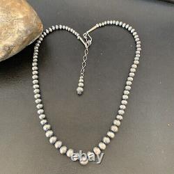 Native American Navajo Pearls Graduated Sterling Silver Bead Necklace 18 10884