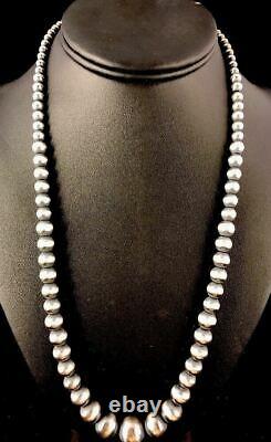 Native American Navajo Pearls Graduated Sterling Silver Bead Necklace 20 341