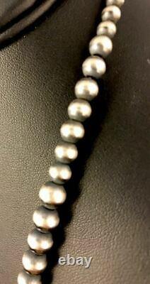 Native American Navajo Pearls Graduated Sterling Silver Bead Necklace 20 341