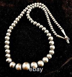 Native American Navajo Pearls Graduated Sterling Silver Bead Necklace 20 341