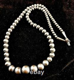 Native American Navajo Pearls Graduated Sterling Silver Bead Necklace 20 341