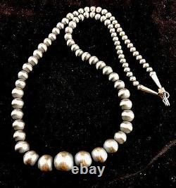 Native American Navajo Pearls Graduated Sterling Silver Bead Necklace 21Sale A8