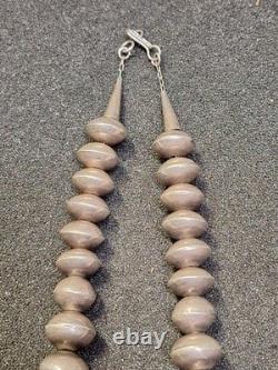 Native American Navajo Pearls Graduated Sterling Silver Bead Necklace 26.5