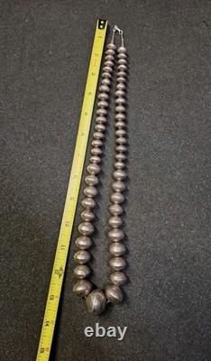 Native American Navajo Pearls Graduated Sterling Silver Bead Necklace 26.5