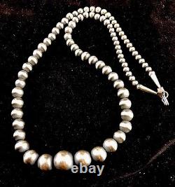 Native American Navajo Pearls Graduated Sterling Silver Bead Necklace 27