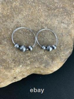 Native American Navajo Pearls Hoop Earrings Sterling Silver 3755