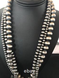 Native American Navajo Pearls Sterling Silver Bead Necklace 60 Long 3 Strands