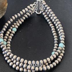 Native American Navajo Pearls Sterling Silver Blue Turquoise Bracelet 3St