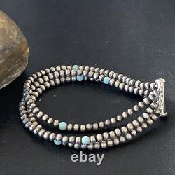 Native American Navajo Pearls Sterling Silver Blue Turquoise Bracelet 3St