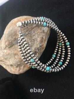 Native American Navajo Pearls Sterling Silver Blue Turquoise Bracelet 4St