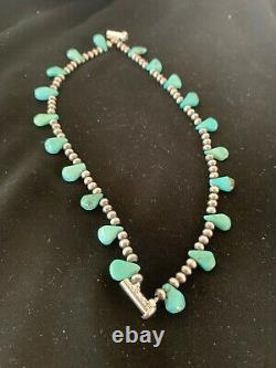 Native American Navajo Pearls Sterling Silver Blue Turquoise Bracelet Gift 3173