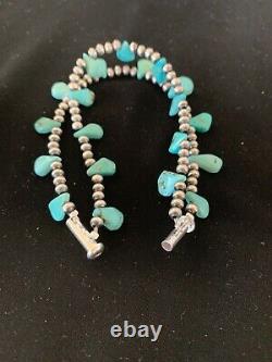 Native American Navajo Pearls Sterling Silver Blue Turquoise Bracelet Gift 3173