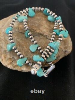 Native American Navajo Pearls Sterling Silver Blue Turquoise Bracelet Gift 3173