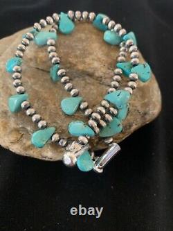 Native American Navajo Pearls Sterling Silver Blue Turquoise Bracelet Gift 3173