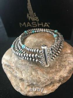 Native American Navajo Pearls Sterling Silver Blue Turquoise Bracelet Gift 4 St