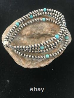 Native American Navajo Pearls Sterling Silver Blue Turquoise Bracelet Gift 4 St