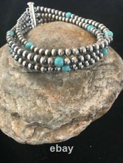 Native American Navajo Pearls Sterling Silver Blue Turquoise Bracelet Gift 4 St