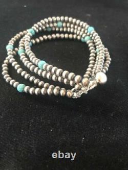 Native American Navajo Pearls Sterling Silver Blue Turquoise Bracelet Gift 4 St