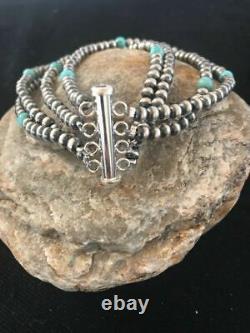 Native American Navajo Pearls Sterling Silver Blue Turquoise Bracelet Gift 4 St