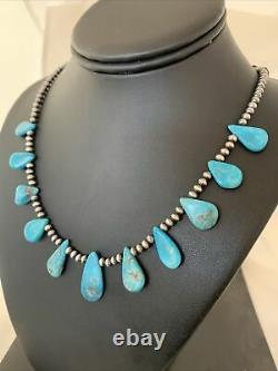 Native American Navajo Pearls Sterling Silver Blue Turquoise Necklace 943