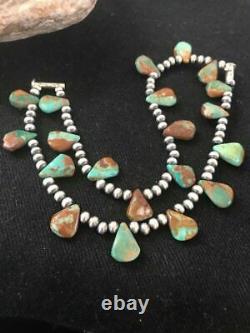 Native American Navajo Pearls Sterling Silver Green Turquoise Bracelet Gift S428