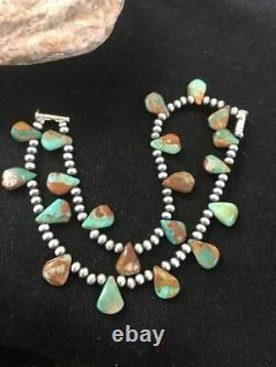 Native American Navajo Pearls Sterling Silver Green Turquoise Bracelet Gift S428