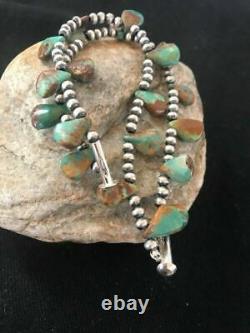 Native American Navajo Pearls Sterling Silver Green Turquoise Bracelet Gift S428