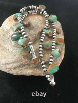 Native American Navajo Pearls Sterling Silver Green Turquoise Bracelet Gift S428