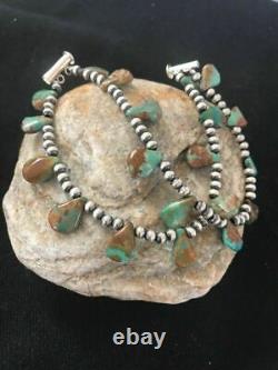 Native American Navajo Pearls Sterling Silver Green Turquoise Bracelet Gift S428
