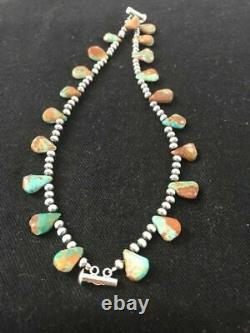 Native American Navajo Pearls Sterling Silver Green Turquoise Bracelet Gift S428