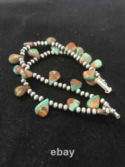 Native American Navajo Pearls Sterling Silver Green Turquoise Bracelet Gift S428