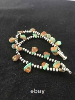 Native American Navajo Pearls Sterling Silver Green Turquoise Bracelet Gift S428