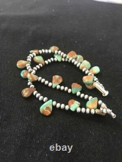 Native American Navajo Pearls Sterling Silver Green Turquoise Bracelet Gift S428