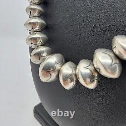 Native American Navajo Pearls Sterling Silver Hand Beaded Necklace Graduated