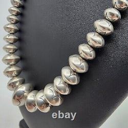 Native American Navajo Pearls Sterling Silver Hand Beaded Necklace Graduated