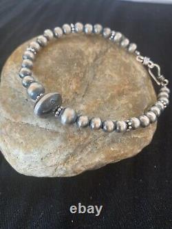 Native American Navajo Pearls Sterling Silver Handmade Bead Bracelet Gift 4699