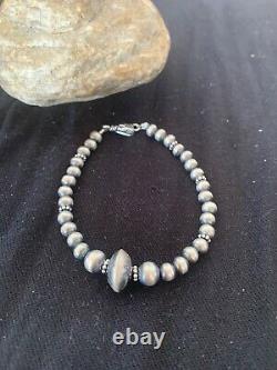 Native American Navajo Pearls Sterling Silver Handmade Bead Bracelet Gift 4699