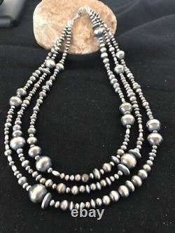 Native American Navajo Pearls Sterling Silver Necklace 3 Strand Removable