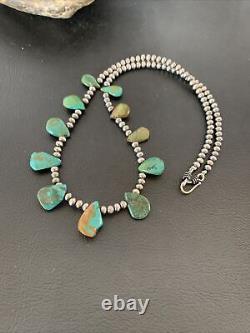 Native American Navajo Pearls Sterling Silver Royston Turquoise Necklace 02184