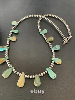 Native American Navajo Pearls Sterling Silver Royston Turquoise Necklace 02185