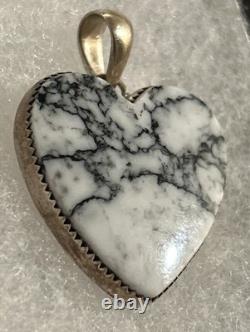 Native American Navajo Pendant Signed JAG White Buffalo Turquoise Pendant Zuni